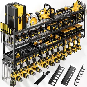 49" W Large Power Tool Organizer Wall Mount, 4 Layer Heavy Duty Loads 800 lbs, Tool Storage Rack Holds 12 Cordless Drills, Large Capacity Battery Holder  Garage, Gift  Men