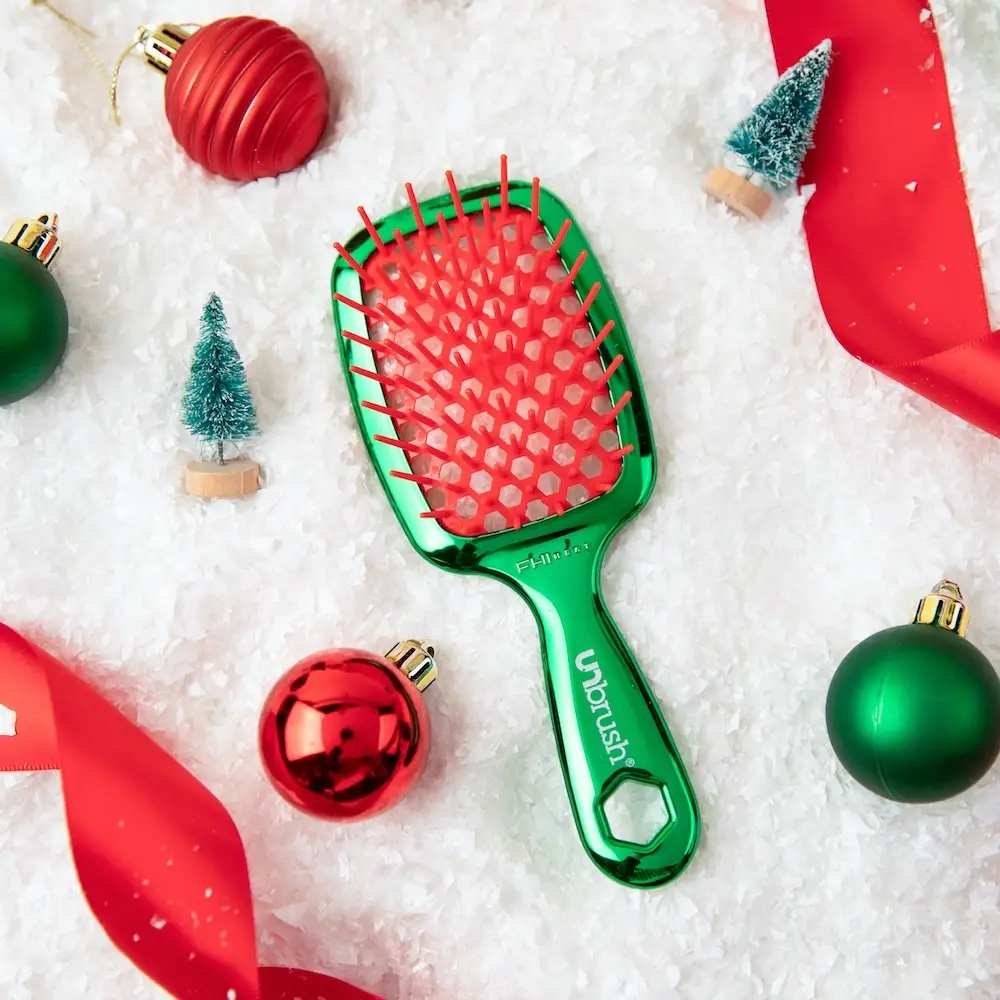 UNbrush Chrome Hair Brush, Detangling, Reduces Breakage, Anti-Static, Adds Shine, Vented Cushion, Holiday Special Edition, Gift for Curly and All Hair