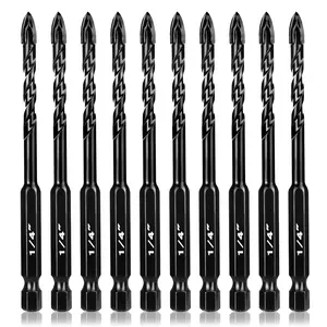 1/4 Inch Concrete Drill Bits 10PCS, Masonry Drill Bit Set with Tungsten Carbide Tip for Glass,Tile, Brick, Cement, Concrete, Plastic, Cinder Block, Wood etc