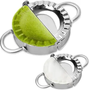 Stainless Steel Dumpling Ravioli Maker Press 2 Pack Pierogi Mold Wonton Mould Easy Tool for Dumpling Wrapper Dough Stamp Cutter Pastry Pie Making Small 3 inch Large 3.75 inch Kitchen Utensils for Beginners