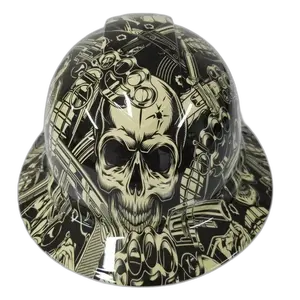 Bone Skulls Brass Knuckles Ink - Custom Hydro Dipped Full Brim Hard Hat