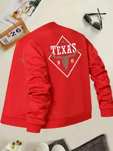 New vintage "Texas" letter print loose casual stand-up collar slim fit Knit sweatshirt jacket mens, spring and autumn fashion simple and versatile zip jacket