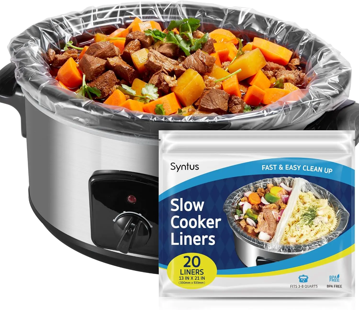 Crock Pot Liners, 20 Count 13" x 21" Large Size Slow Cooker Liners Fits 3-8 Quart Pots, Disposable Cooking Bags Suitable for Oval & Round & Retangular Crock Pot