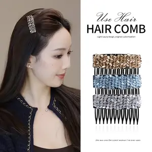 Sparkly Crystal Hair Comb for Women, Non-Slip Side Hair Comb, Rhinestone Hair Insert Comb for Y2K, Date Night, & Lazy Days - Black & Gold (2-Pack), Female