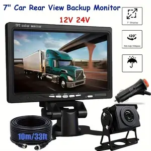 7 Inch Desktop Car Monitor + Backup Camera, Full Parking Assistance Kit, HD Night Vision, Universal Damage-Free Installation
