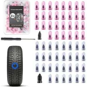61 count Tire Repair Rubber  Kit,  Spiral Screw-in Tire Plugs with 2 Sizes,  Roadside Flat Tire Fix Tool for    Tractor ATV SUV -  Self Service Repair