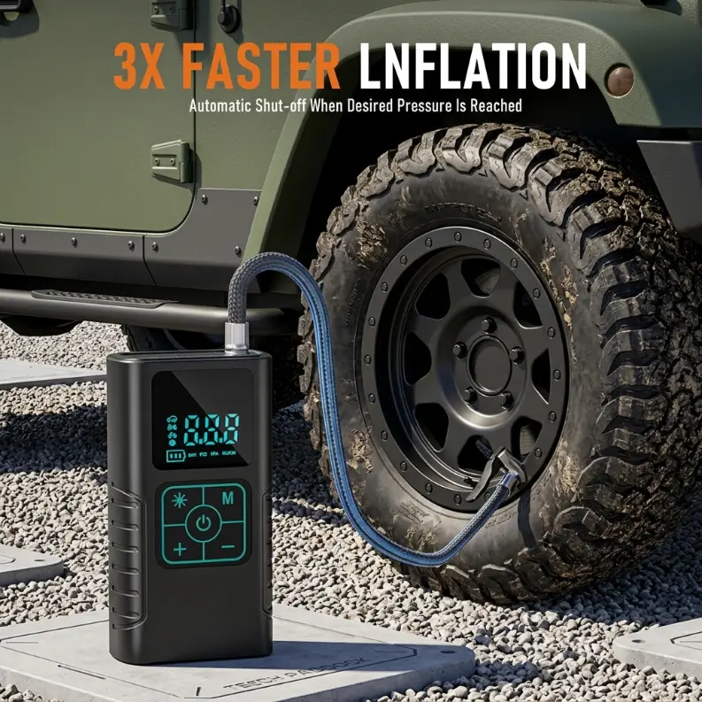 Tire Pump for Car, Bicycle, Motorcycle, Ball Tire Inflator, Portable Air Compressor, 20000mAh Cordless