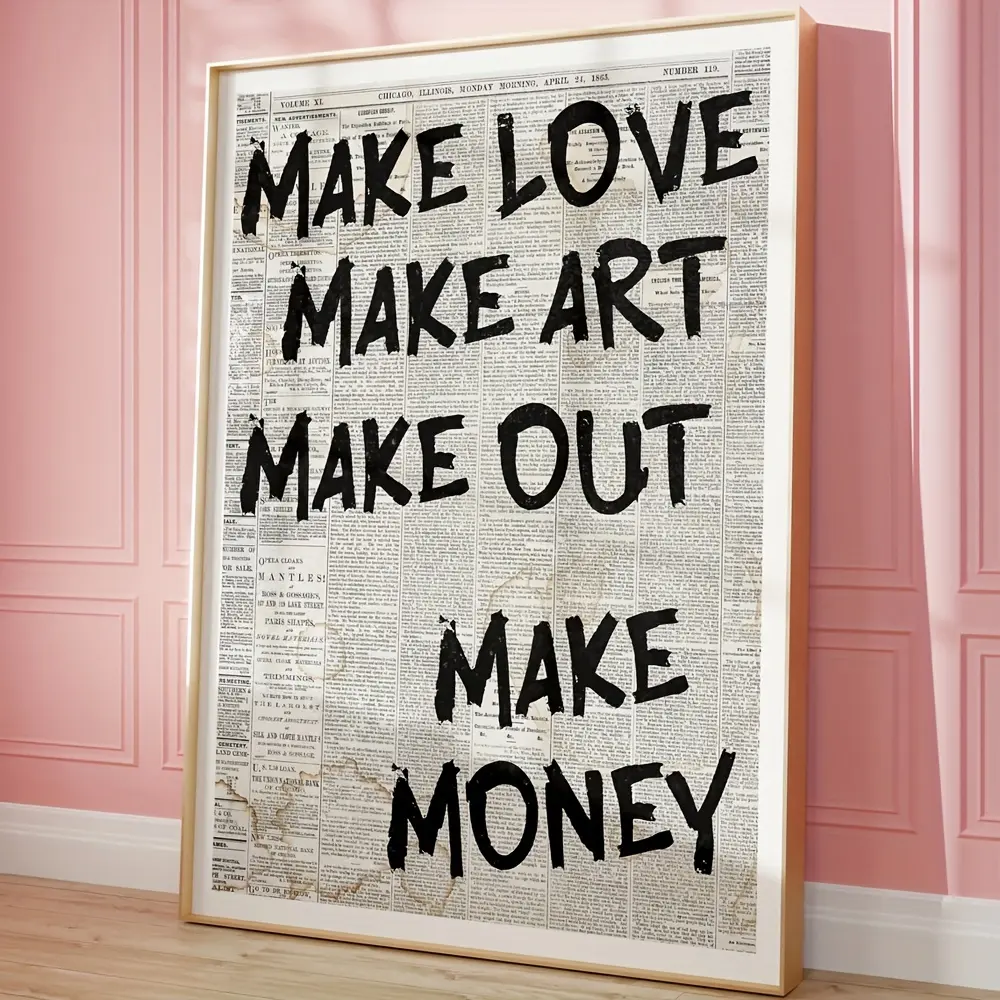 1pc Art Deco Modern Contemporary Canvas Poster - "Make Love Make Art" Quote Print, Aesthetic Trendy Letter Themed Wall Art for Living Room, Bedroom, Home Office, Classroom - Indoor Portrait Ink Painting  Unframed Wooden Wall Art Artistic