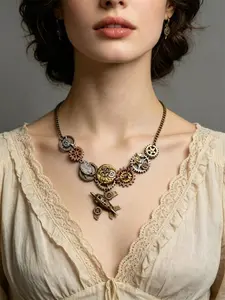 Vintage Industrial Various Gears & Clock Steam Punk Necklace, Handmade Airplane Pendant Necklace, Unique Retro Jewelry for Men and Women, Handicraft Finds