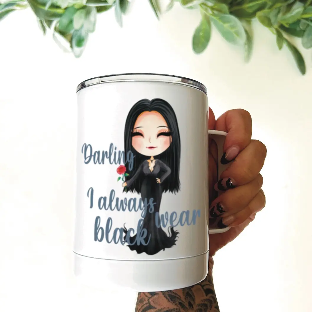 Morticia Mug/ I always wear black Morticia/ Addams family mug/ fall mug