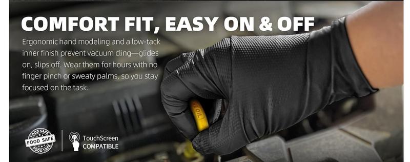 Nitrile Disposable Gloves, 8Mil Latex & Powder Free Chemical Resistant Heavy Duty Food Safe Diamond Glove Black 50Pcs