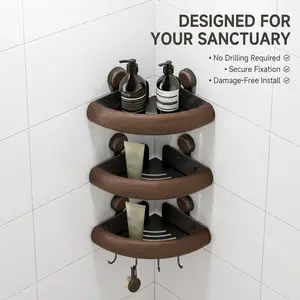3 Pcs - Technology suction cup corner shelf - Rust-proof bathroom corner storage box - No drilling required, equipped with hooks - Detachable bathroom storage rack - Suitable for bathrooms, campers, and rentals. outdoorfun