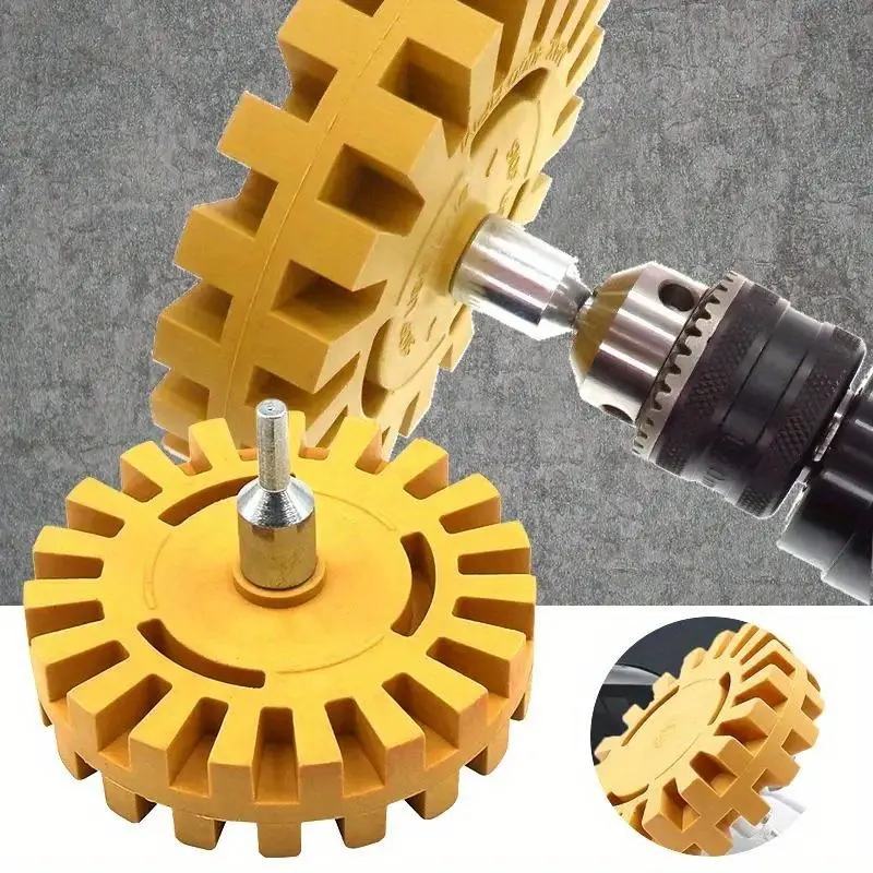 1pc Gear Design Rubber Eraser Wheel, Remove Pinstripes, Stripes, Decal And Adhesive Remover Tool, Stickers, Tape And Graphics On Car, RVs, Boat, Trucks And Automotive 4-inches Diameter With Drill Adapter