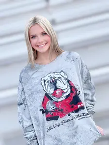 Nothing Finer In The Land Artisan Bulldog Acid Wash Sweatshirt