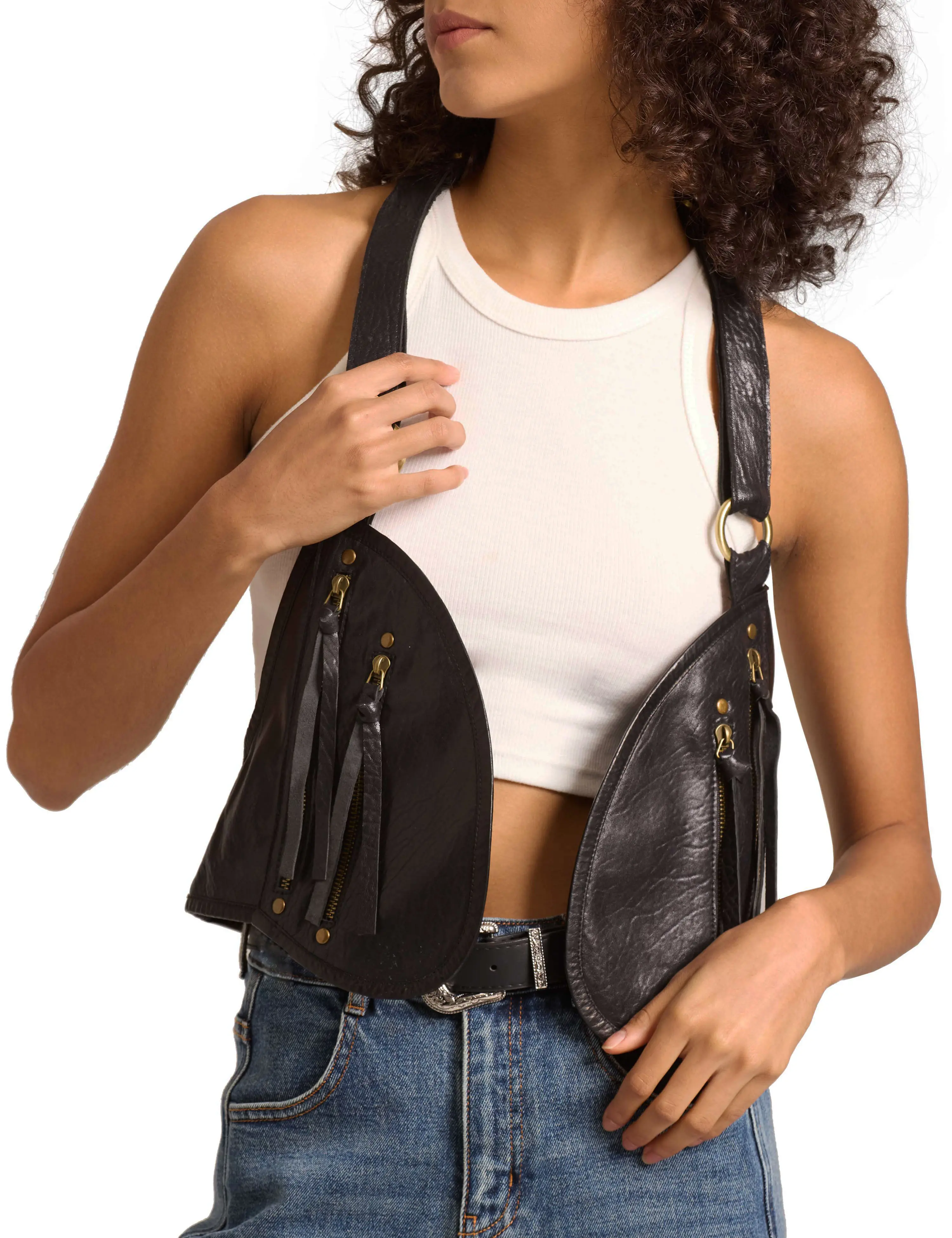 LyzerMia Genuine Leather Harness Vest for Women, Vintage Steampunk Top with Pockets, Bohemian Festival Bag, Tank Top, Blouse, Accessory, Soft, Elegance, Chic, Style, Casual
