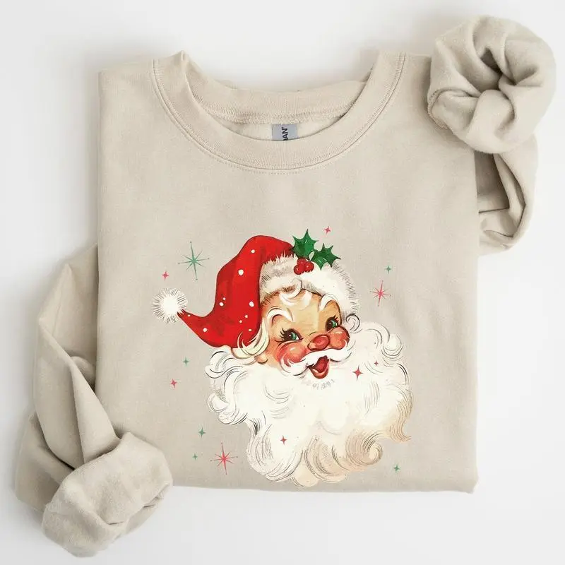 Retro Santa, Red Christmas Sparkles, Vintage, Winter, Snow, Xmas Sweatshirt, Women's Crew Neck, Crewneck Retro Santa, Red Christmas Sparkles, Vintage, Winter, Snow, Xmas Sweatshirt, Women's Crew Neck, Crewneck