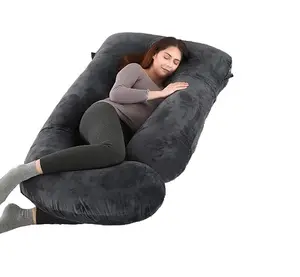 Pregnancy Pillow, Full Body 57 Inch Maternity Pillow with Removable Washable Cover - Sleep Support for Legs, Back, Neck, Shoulder, HIPS, Belly for Pregnent Women, Black Grey Velvet Cover