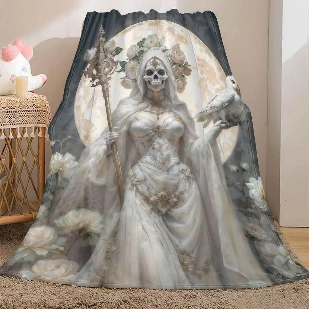 Moonlit Santa Muerte Flannel Blanket UltraSoft Warm Lightweight for Gothic Home Decor Halloween  Gift Sofa Throw and Spooky Season Snuggles Day of the Dead