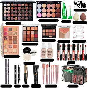 All-in-1 Compact Women's Daily Makeup Multi-Pack Kit with Aluminium Case, Includes Eyeshadow Palette, Foundation, Lipstick, Eyeliner, Mascara, Concealer, Contour, Gel & Makeup Brushes, Ideal for On-the-Go Easy Touch-Up, Christmas & Birthday Gift Set