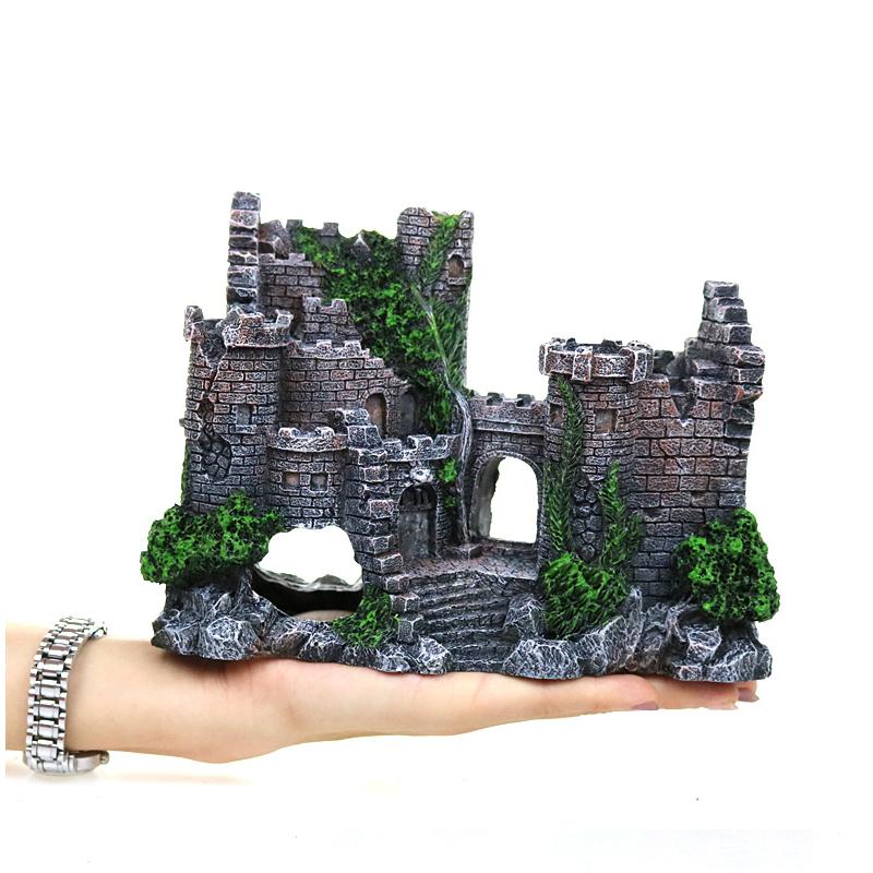Aquarium Decoration Fish Tank Landscaping Ornament Fish Hideout Resin Craft Building Castle Small Castle Pyramid
