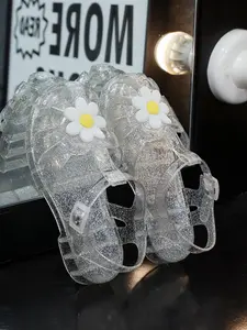 New Girls' Fashion Sandals, Casual Jelly Shoes Crystal Slippers, Summer Floral Soft Sole, Children Beach Spring Summer Shoes, Glitter Decorated Sandals