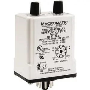 Macromatic 8 Pin, Multiple Range DPDT Time Delay Relay 10 Contact Amp, 120 VAC/VDC, Knob TR-53122-07