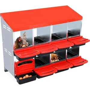 Chicken Nesting Boxes with 8 Compartments,Metal Wall-Mountable Hen Egg Laying Box with Roll-Away Egg Collection Tray, Red (Without Legs)