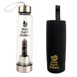 Stylish Gemstone Water Bottle With Amethyst Crystal Point, 16 oz, Includes Neoprene Sleeve