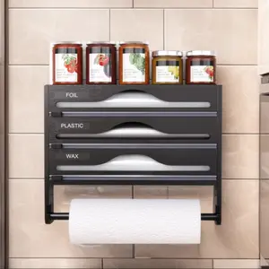 Kitchen Multi-Compartment Wooden Film Cutter, Wall-Mounted Cutting Box, Suitable for Foil and Parchment Paper, Space-Saving Organizer