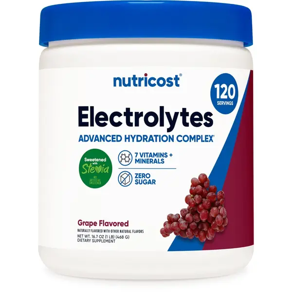 Nutricost Sugar-Free Gluten-Free Electrolyte Complex Dietary Supplement Drink Mix Powder - Great-Tasting Grape Flavor, Natural Vitamin-Infused, Hydration Boost, 120 Servings, Sports & Fitness Support for Adults, Third-Party Tested