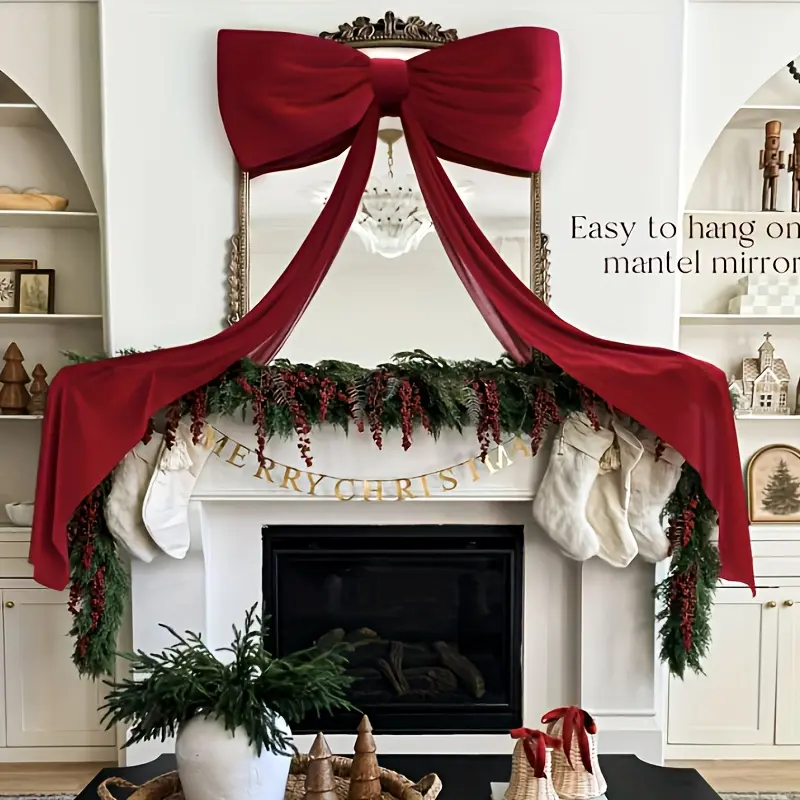 Christmas Tree Bow Ornament, Large Velvet Ribbon, Perfect for Window Sills, Front Door, Porch, Indoor Outdoor Home Party Decorations, Christmas Ornaments