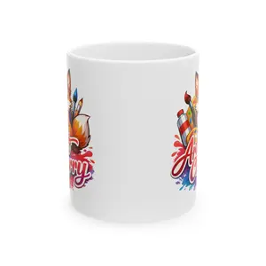 Art Supplies Illustration Mug | Paintbrushes, Palette, Paint Tubes Ceramic Mug
