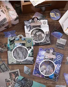 45PCS Gold Foil Stamps Stickers pack, Solar System, Galaxy, Saturn, Planet, Locomotive Sticker Pack for Journaling & Planner Organization