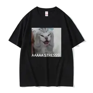 "AAAAA STRESSS!" Screaming Cat Meme Men's T-Shirt | Funny Relatable Stress Cat Viral Meme Gen Z Humor Casual Tee