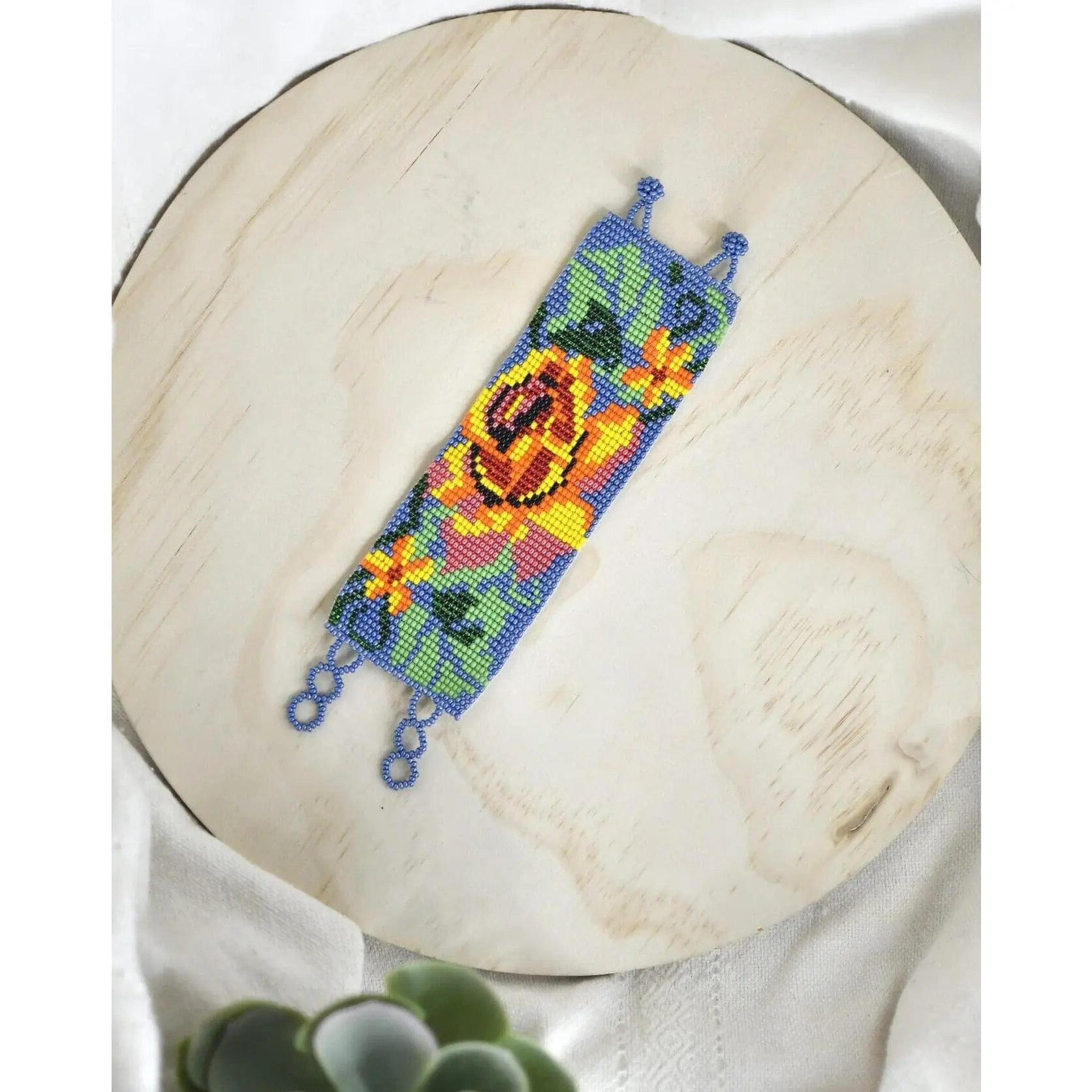 Texas Rose - Native Beaded Bracelet with Vintage Floral Charm - Handmade by Mexican Artisans - Mother Sierra