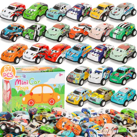 30Pcs Pull-Back Cars Playset with Storage Bag, Pull-Back Vehicles for Kids’ Motor Skills Development, Race Car Party Favors & Treasure Box Prizes Mini Toys