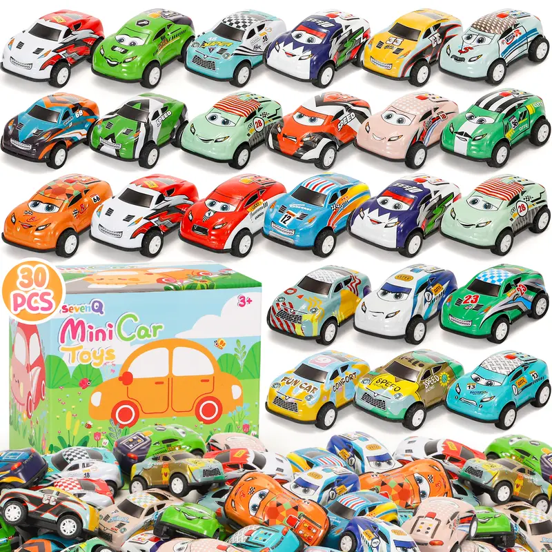 30Pcs Pull-Back Cars Playset with Storage Bag, Pull-Back Vehicles for Kids’ Motor Skills Development, Race Car Party Favors & Treasure Box Prizes Mini Toys
