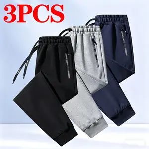 3PCS，New American-style loose-fitting casual multi-purpose long pants for men with drawstring pockets and elasticated ankles, suitable for sports activities.