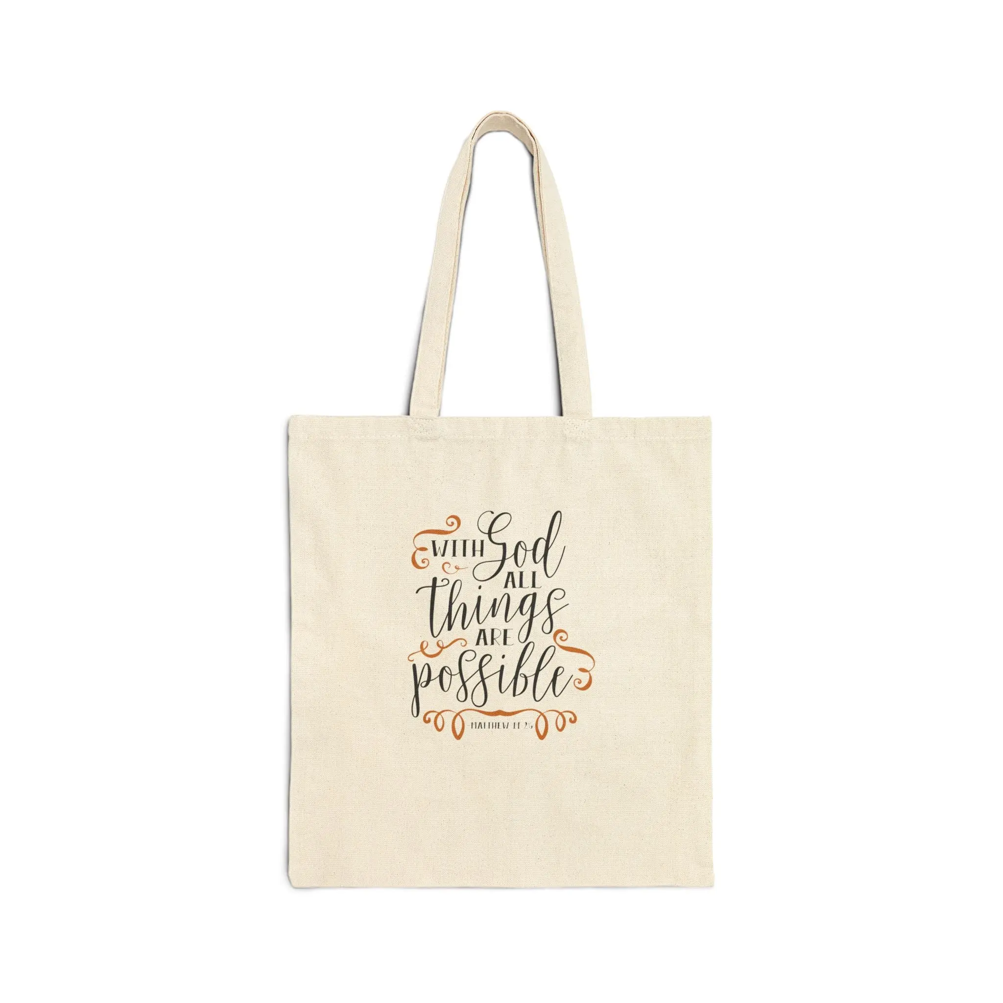 Inspirational Canvas Tote Bag — "With God All Things Are Possible" Scripture Tote