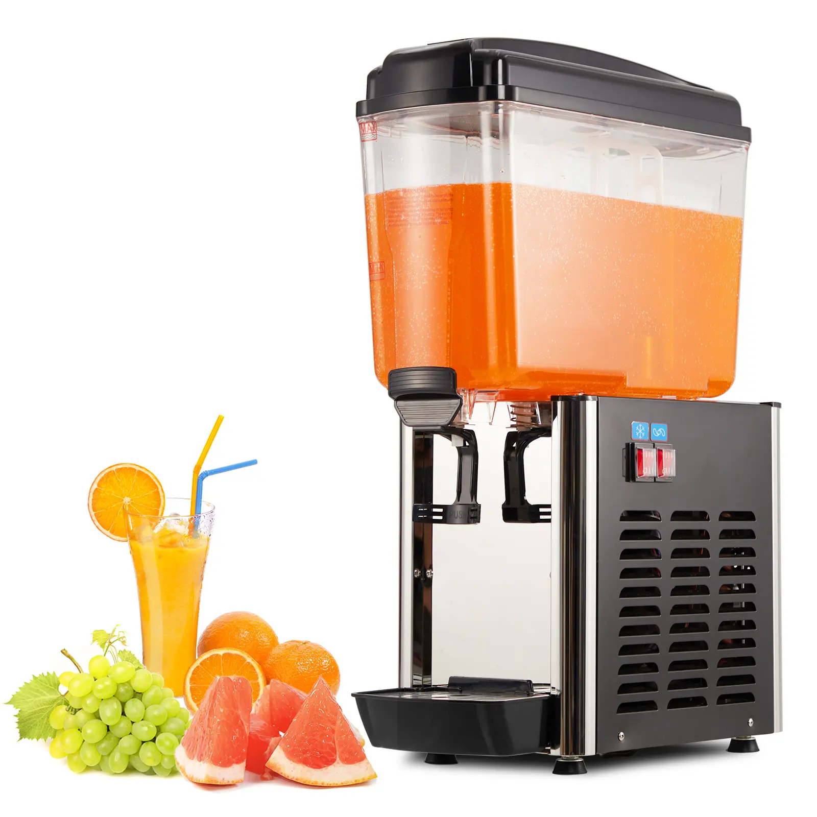 Large Capacity Beverage Dispenser - 4.8 Gallon Commercial Juice Machine - 304 Safe for consumption Stainless Steel, Thermostat Control, 200W Power - For Restaurants, Hotels, Parties, Catering