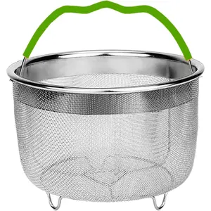 Steamer Basket, Mesh Steaming Basket Stainless Steel Strainer and Insert for 6 qt quart Instant Pots Accessories, with Handle, fits IP Insta Pots, Instapot (Green)