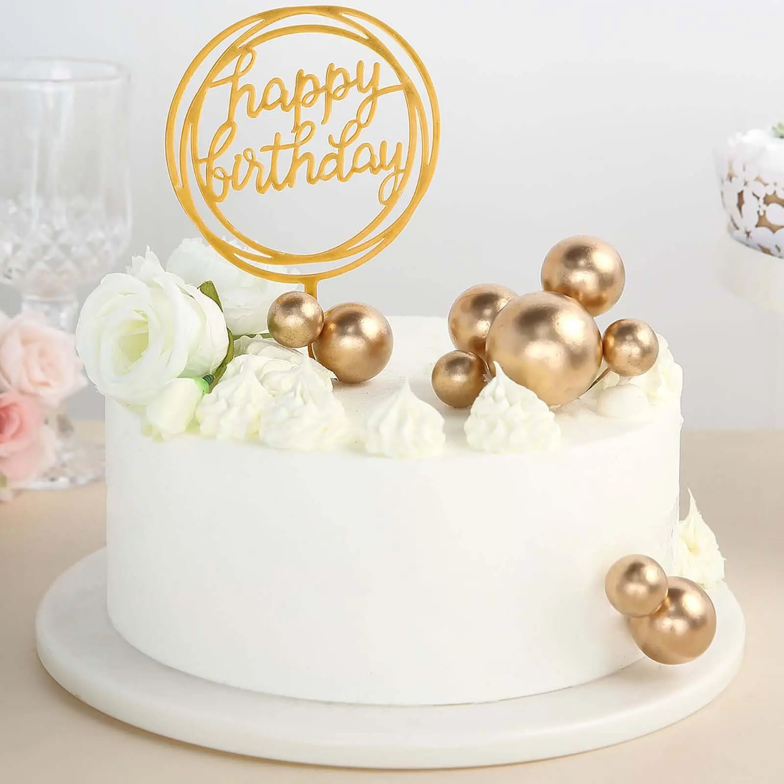 12 Pcs Gold Faux Pearl Ball Cake Topper Picks, Assorted Sizes Foam Disposable Decor Supplies for Birthday, Baby Shower, Christmas, Graduation Cake & Wedding Cupcake Decor (Home & Festive Party Supplies)