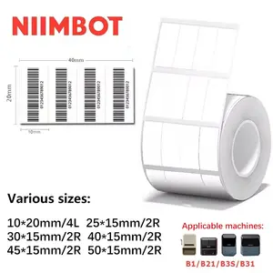Niimbot Label Paper Roll, 10x20mm/4L, 1200 Sheets, Compatible with Niimbot B21/b203/b30s, Office & Home Use, Original Labels