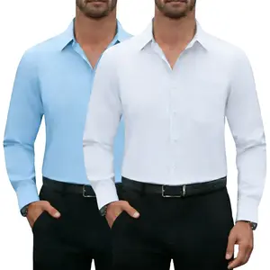 2-Pack Men's Long Sleeve Shirt Business Professional Dress Casual Shirt, Lightweight Polyester Fabric, Casual Dress Compatible, Versatile Style, Exquisite Style, Smooth Texture