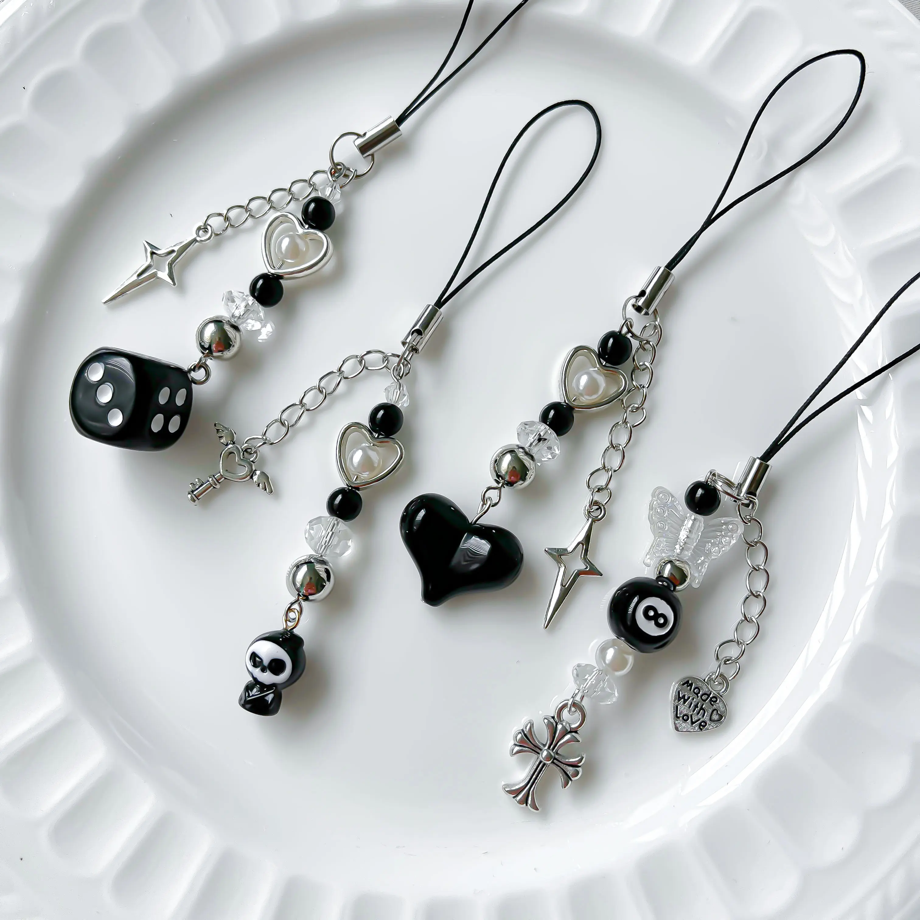 Trendy Phone Charm Strap, Y2K Black Kpop keychain, Journal Binder Planner Charm, Black theme keychain, gift for her