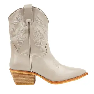 Shu Shop Womens Zahara Embroidered Pointed Toe  Casual Boots Ankle Low Heel 1-2" - Beige