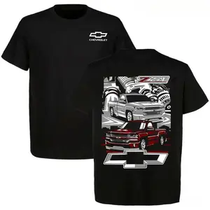 Universal Chevrolet Truck Pattern T-Shirt, Suitable for Chevrolet Enthusiasts Truck Shirt, Off-Road Enthusiasts Pattern T-Shirt, Car Enthusiasts Garage Style Clothing Gift for Car Enthusiasts, Unisex T-Shirt, Pure Cotton Casual Black