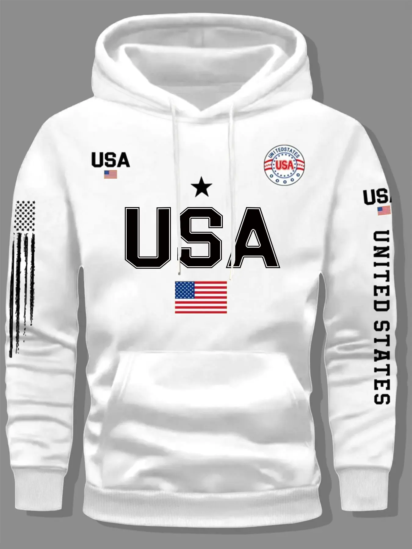Men's American Flag Hoodie, Striped Design, Long Sleeve Pullover, Front Pocket, Casual Fitted Sweatshirt for Spring & Fall