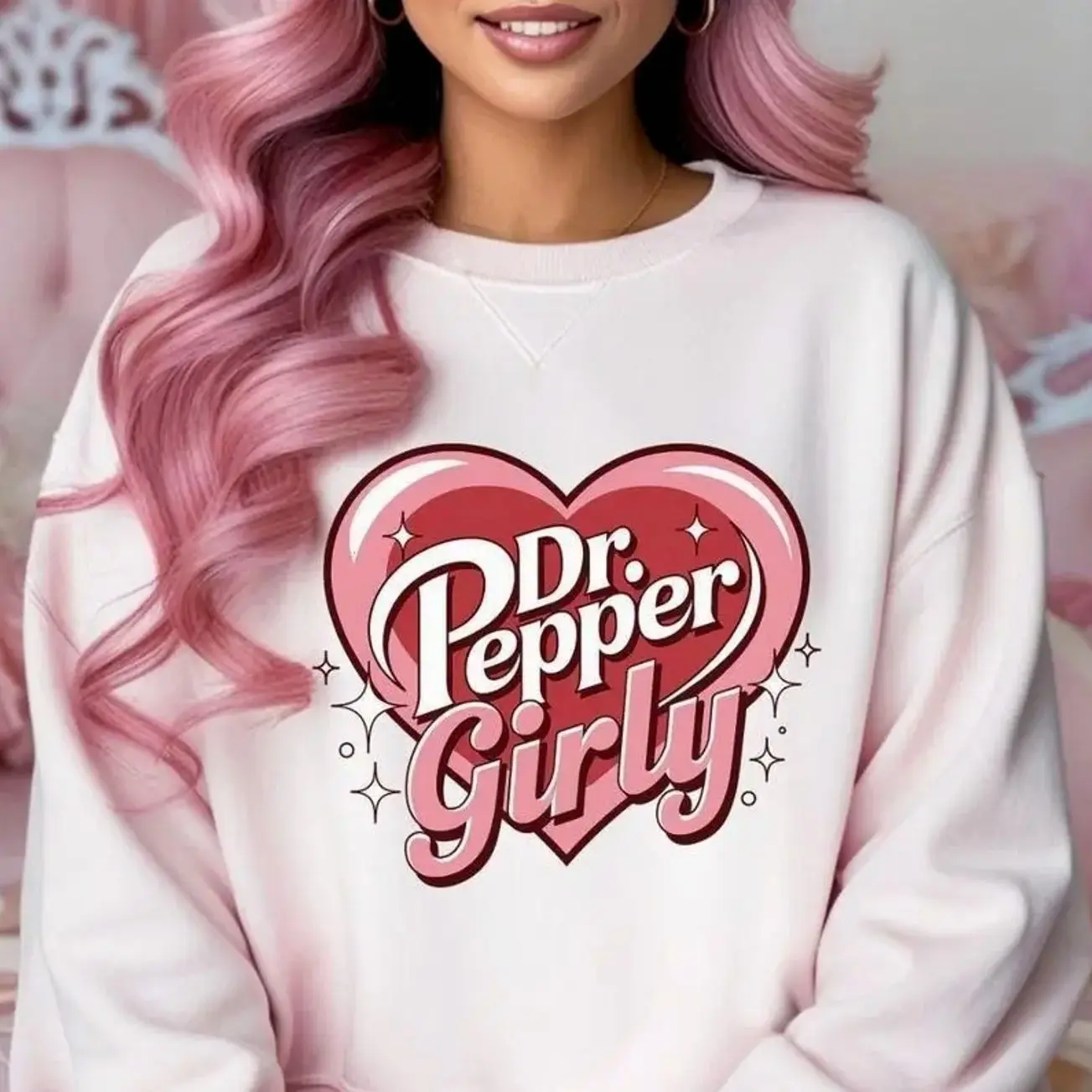 Retro Heart Dr Pepper Girly Pink Cozy Sweater, Dr Pepper Lover Gift, Cute Heart Dr Pepper Trendy Tee