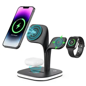 Wireless charger, 3-in-1 Wireless Charging Stand, 5ND GEN, 45% Faster for Apple Watch, iPhone 16, iPhone 15, iPhone 14 Series, AirPods - MagSafe Charging Station for Multiple Devices - Black
